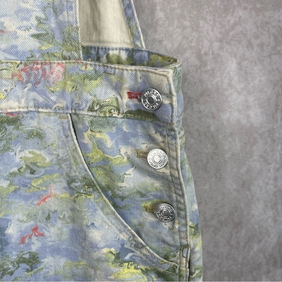 Pilcro x Anthropologie Cut-Off Short Overalls In Blue Motif Women's Size 28 - Picture 7 of 9